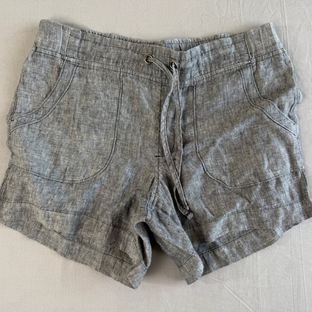 Athleta‎ Linen Blend Shorts Womens Size 9 Gray Drawstring Casual Everyday Beachy